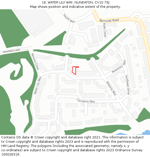19, WATER LILY WAY, NUNEATON, CV10 7SJ: Location map and indicative extent of plot