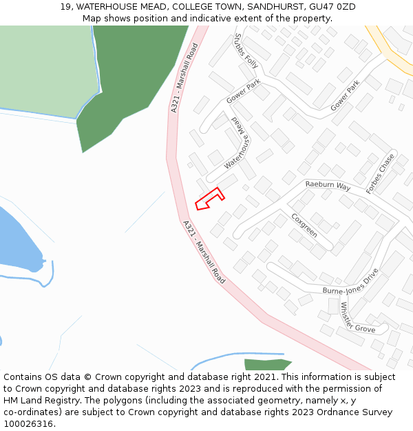 19, WATERHOUSE MEAD, COLLEGE TOWN, SANDHURST, GU47 0ZD: Location map and indicative extent of plot