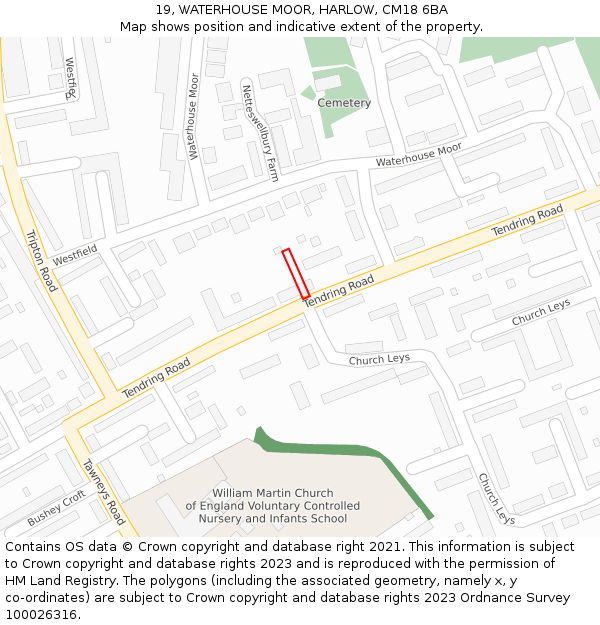 19, WATERHOUSE MOOR, HARLOW, CM18 6BA: Location map and indicative extent of plot