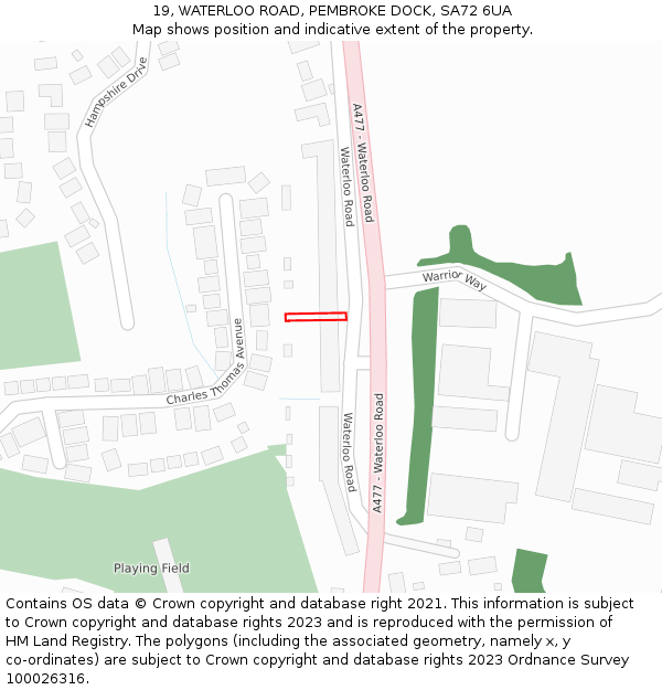 19, WATERLOO ROAD, PEMBROKE DOCK, SA72 6UA: Location map and indicative extent of plot
