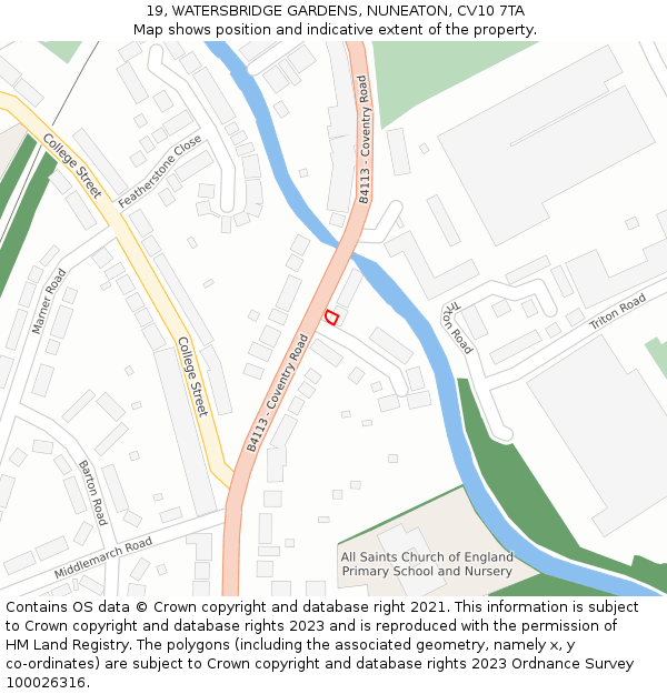 19, WATERSBRIDGE GARDENS, NUNEATON, CV10 7TA: Location map and indicative extent of plot