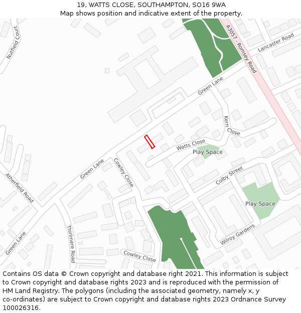 19, WATTS CLOSE, SOUTHAMPTON, SO16 9WA: Location map and indicative extent of plot