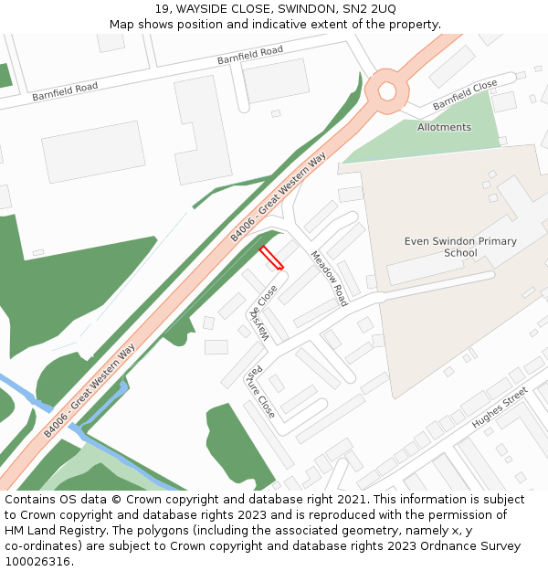 19, WAYSIDE CLOSE, SWINDON, SN2 2UQ: Location map and indicative extent of plot