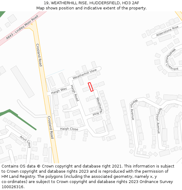 19, WEATHERHILL RISE, HUDDERSFIELD, HD3 2AF: Location map and indicative extent of plot