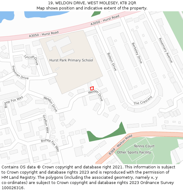 19, WELDON DRIVE, WEST MOLESEY, KT8 2QR: Location map and indicative extent of plot