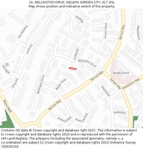 19, WELLINGTON DRIVE, WELWYN GARDEN CITY, AL7 2NL: Location map and indicative extent of plot