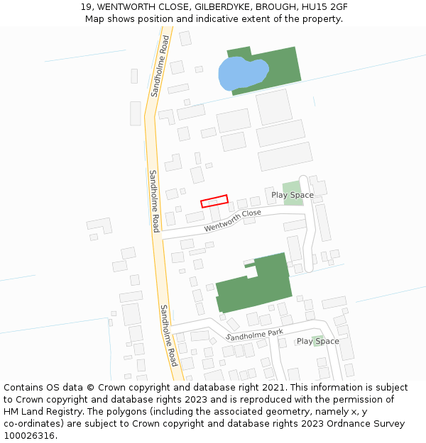 19, WENTWORTH CLOSE, GILBERDYKE, BROUGH, HU15 2GF: Location map and indicative extent of plot