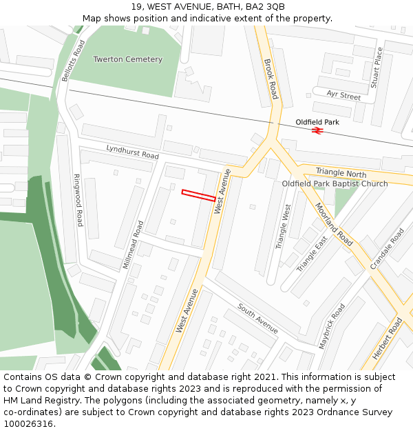 19, WEST AVENUE, BATH, BA2 3QB: Location map and indicative extent of plot