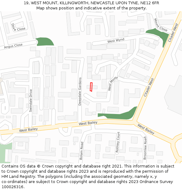 19, WEST MOUNT, KILLINGWORTH, NEWCASTLE UPON TYNE, NE12 6FR: Location map and indicative extent of plot