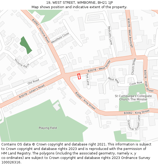 19, WEST STREET, WIMBORNE, BH21 1JP: Location map and indicative extent of plot