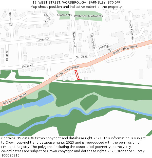 19, WEST STREET, WORSBROUGH, BARNSLEY, S70 5PF: Location map and indicative extent of plot