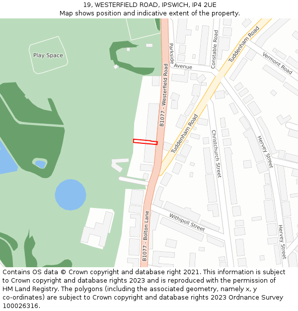 19, WESTERFIELD ROAD, IPSWICH, IP4 2UE: Location map and indicative extent of plot