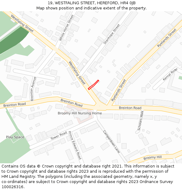 19, WESTFALING STREET, HEREFORD, HR4 0JB: Location map and indicative extent of plot