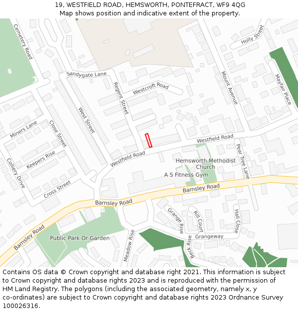 19, WESTFIELD ROAD, HEMSWORTH, PONTEFRACT, WF9 4QG: Location map and indicative extent of plot