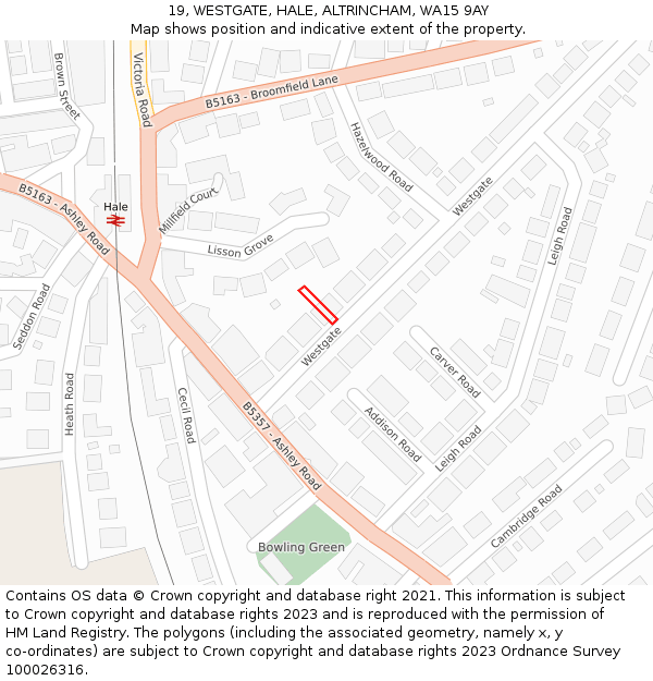 19, WESTGATE, HALE, ALTRINCHAM, WA15 9AY: Location map and indicative extent of plot