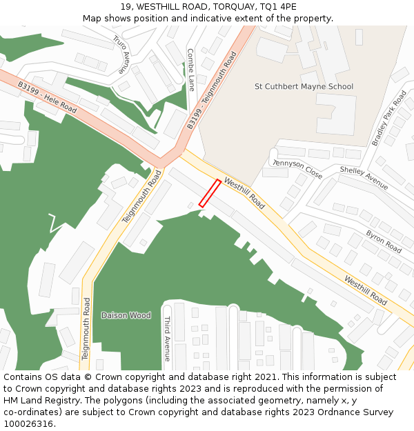 19, WESTHILL ROAD, TORQUAY, TQ1 4PE: Location map and indicative extent of plot
