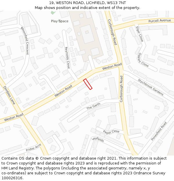 19, WESTON ROAD, LICHFIELD, WS13 7NT: Location map and indicative extent of plot