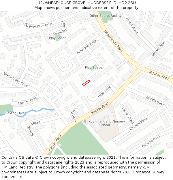 19, WHEATHOUSE GROVE, HUDDERSFIELD, HD2 2SU: Location map and indicative extent of plot