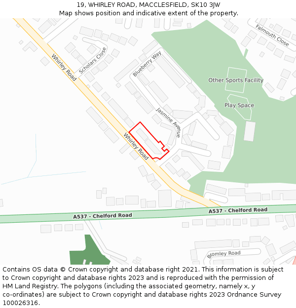 19, WHIRLEY ROAD, MACCLESFIELD, SK10 3JW: Location map and indicative extent of plot