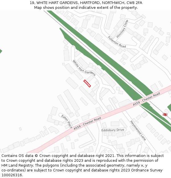 19, WHITE HART GARDENS, HARTFORD, NORTHWICH, CW8 2FA: Location map and indicative extent of plot