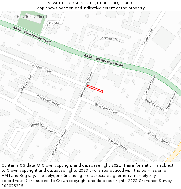 19, WHITE HORSE STREET, HEREFORD, HR4 0EP: Location map and indicative extent of plot