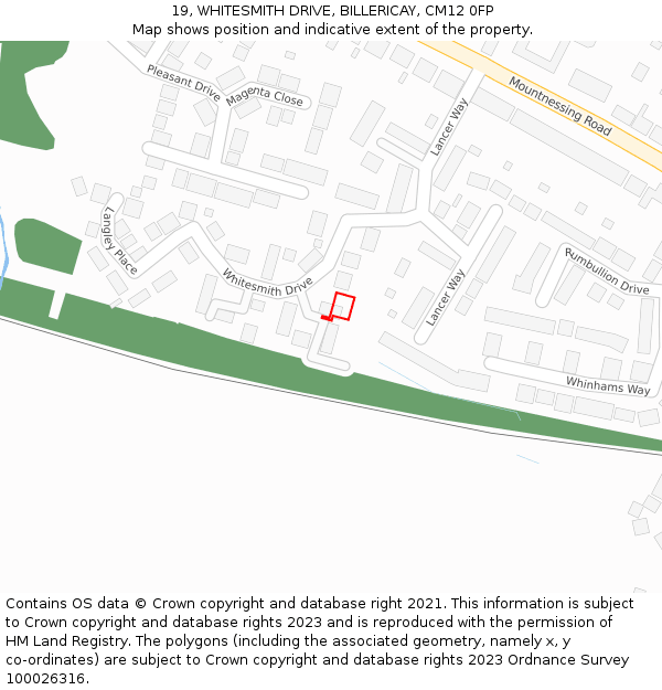19, WHITESMITH DRIVE, BILLERICAY, CM12 0FP: Location map and indicative extent of plot