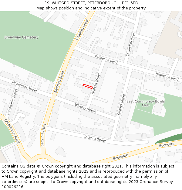 19, WHITSED STREET, PETERBOROUGH, PE1 5ED: Location map and indicative extent of plot