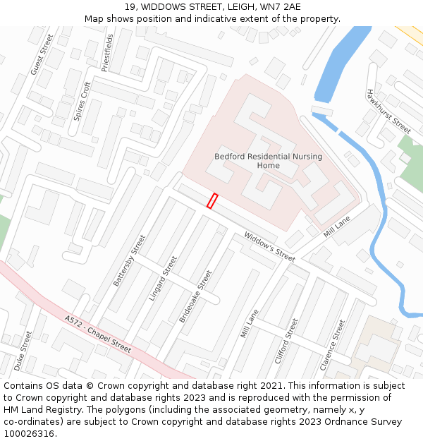 19, WIDDOWS STREET, LEIGH, WN7 2AE: Location map and indicative extent of plot
