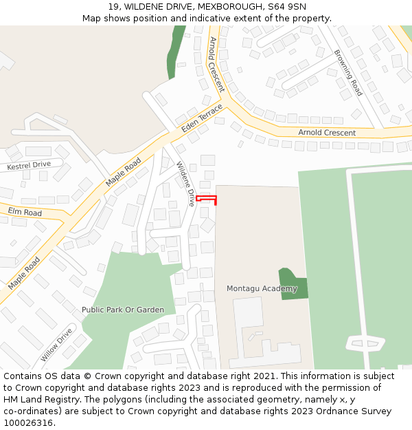 19, WILDENE DRIVE, MEXBOROUGH, S64 9SN: Location map and indicative extent of plot