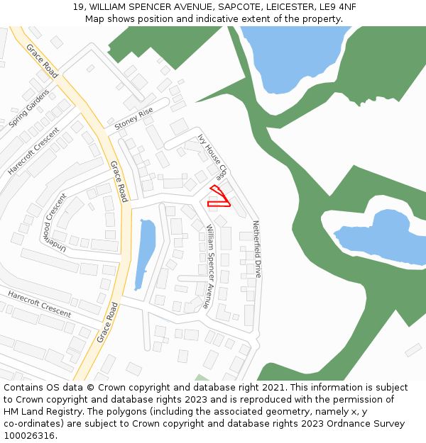 19, WILLIAM SPENCER AVENUE, SAPCOTE, LEICESTER, LE9 4NF: Location map and indicative extent of plot