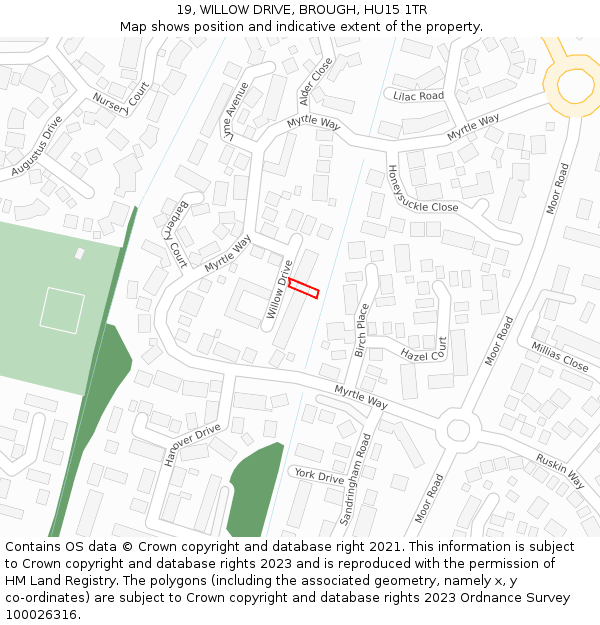19, WILLOW DRIVE, BROUGH, HU15 1TR: Location map and indicative extent of plot
