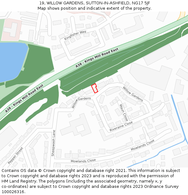 19, WILLOW GARDENS, SUTTON-IN-ASHFIELD, NG17 5JF: Location map and indicative extent of plot