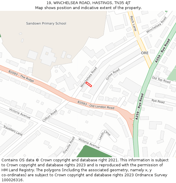 19, WINCHELSEA ROAD, HASTINGS, TN35 4JT: Location map and indicative extent of plot