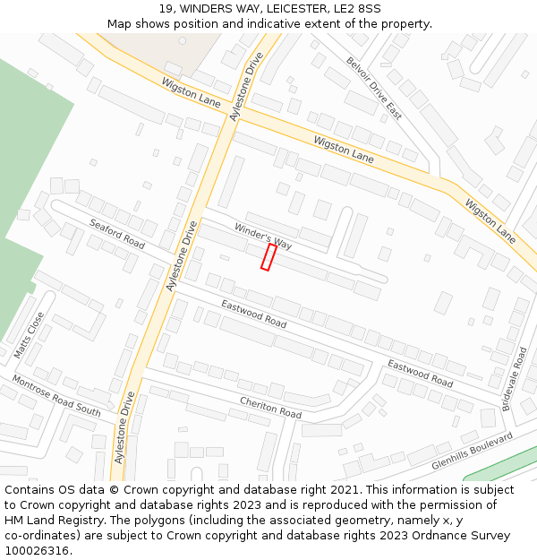 19, WINDERS WAY, LEICESTER, LE2 8SS: Location map and indicative extent of plot