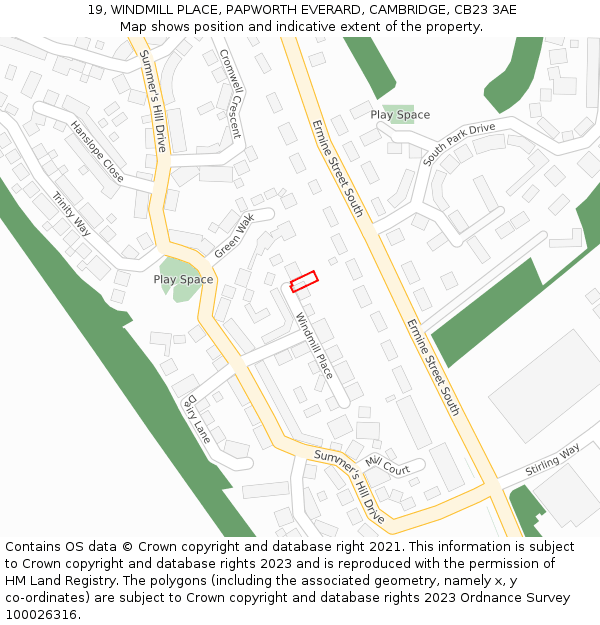 19, WINDMILL PLACE, PAPWORTH EVERARD, CAMBRIDGE, CB23 3AE: Location map and indicative extent of plot