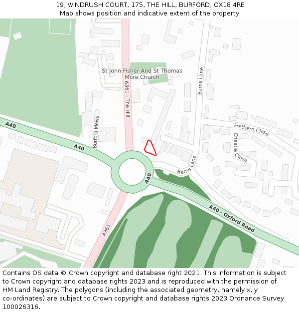 19, WINDRUSH COURT, 175, THE HILL, BURFORD, OX18 4RE: Location map and indicative extent of plot