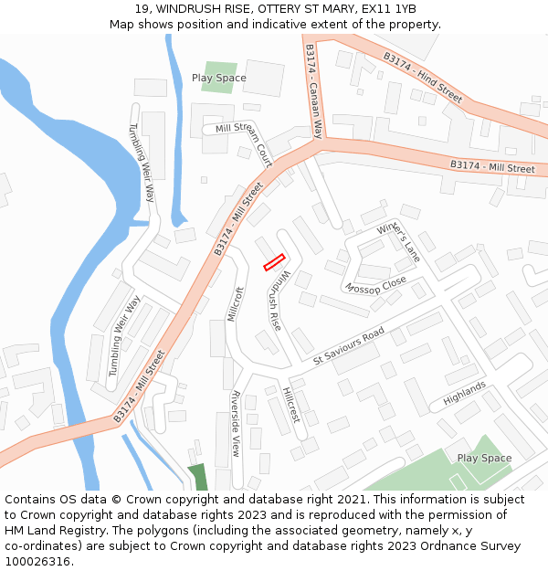19, WINDRUSH RISE, OTTERY ST MARY, EX11 1YB: Location map and indicative extent of plot