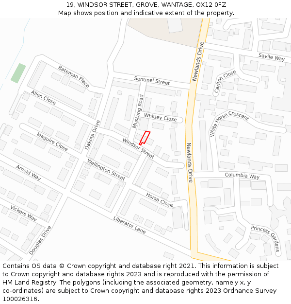 19, WINDSOR STREET, GROVE, WANTAGE, OX12 0FZ: Location map and indicative extent of plot