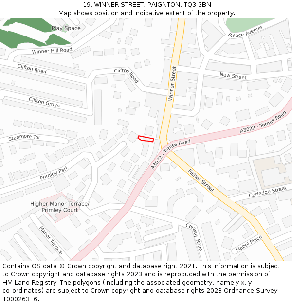19, WINNER STREET, PAIGNTON, TQ3 3BN: Location map and indicative extent of plot