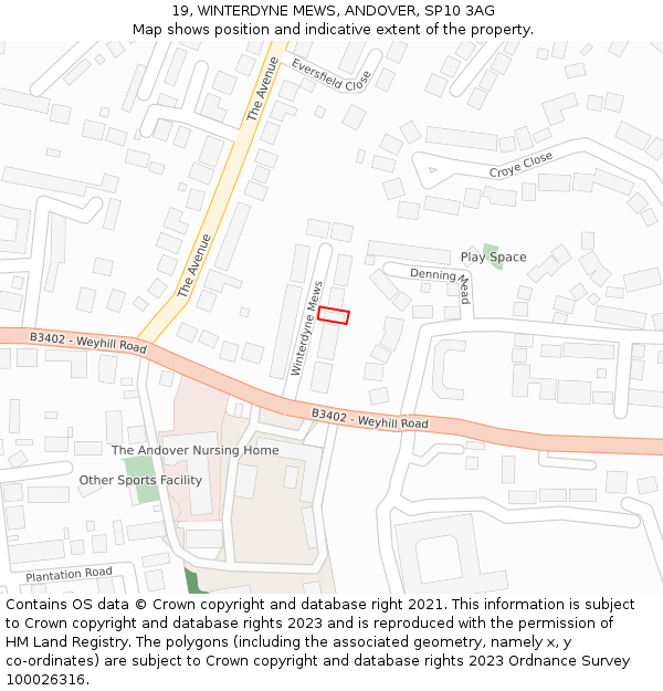 19, WINTERDYNE MEWS, ANDOVER, SP10 3AG: Location map and indicative extent of plot