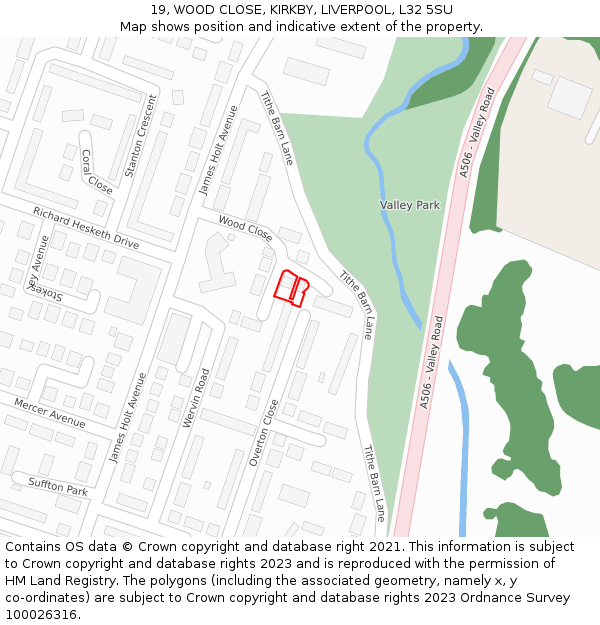 19, WOOD CLOSE, KIRKBY, LIVERPOOL, L32 5SU: Location map and indicative extent of plot