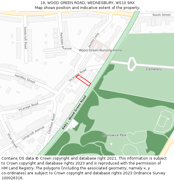 19, WOOD GREEN ROAD, WEDNESBURY, WS10 9AX: Location map and indicative extent of plot