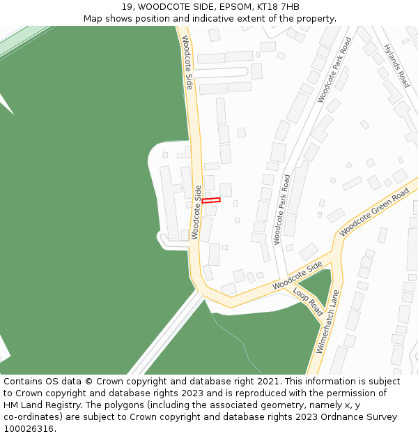 19, WOODCOTE SIDE, EPSOM, KT18 7HB: Location map and indicative extent of plot