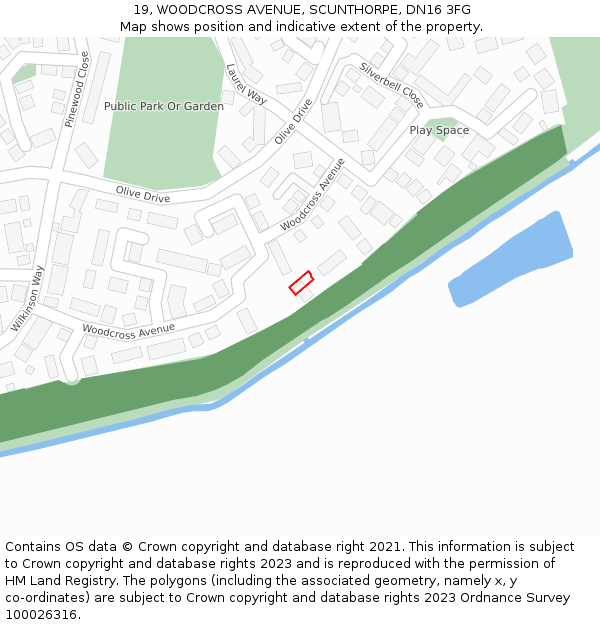 19, WOODCROSS AVENUE, SCUNTHORPE, DN16 3FG: Location map and indicative extent of plot