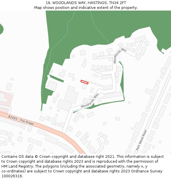 19, WOODLANDS WAY, HASTINGS, TN34 2FT: Location map and indicative extent of plot