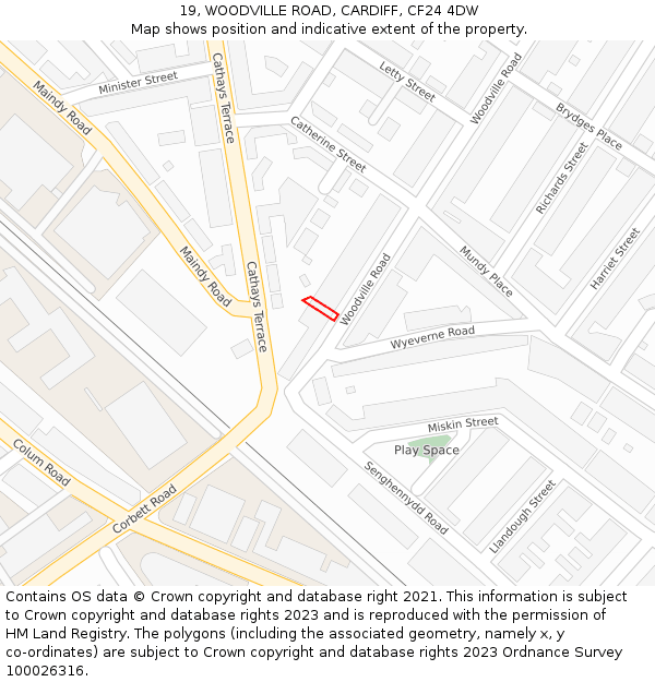 19, WOODVILLE ROAD, CARDIFF, CF24 4DW: Location map and indicative extent of plot