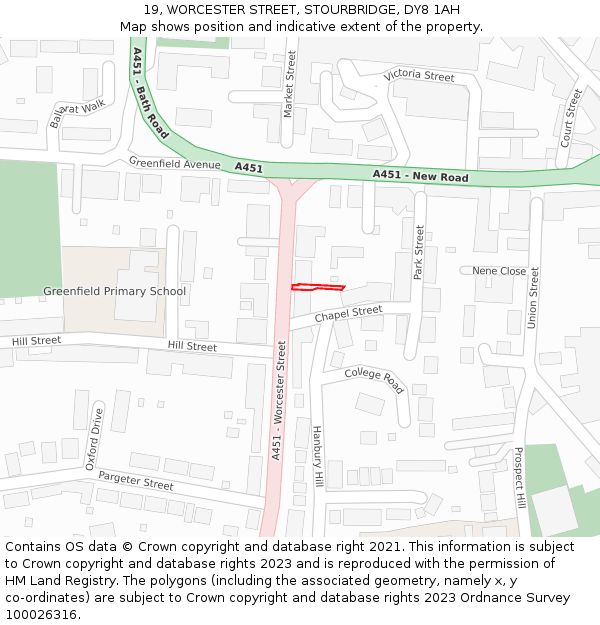 19, WORCESTER STREET, STOURBRIDGE, DY8 1AH: Location map and indicative extent of plot