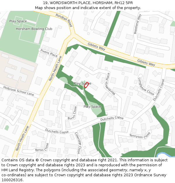 19, WORDSWORTH PLACE, HORSHAM, RH12 5PR: Location map and indicative extent of plot