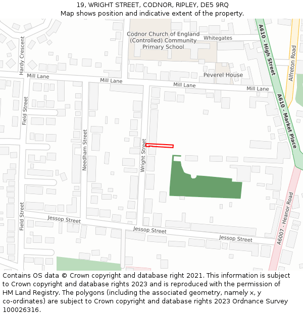 19, WRIGHT STREET, CODNOR, RIPLEY, DE5 9RQ: Location map and indicative extent of plot
