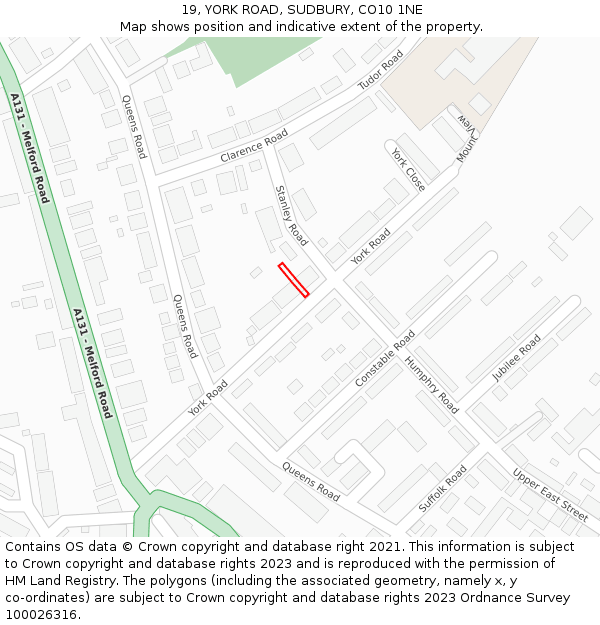 19, YORK ROAD, SUDBURY, CO10 1NE: Location map and indicative extent of plot
